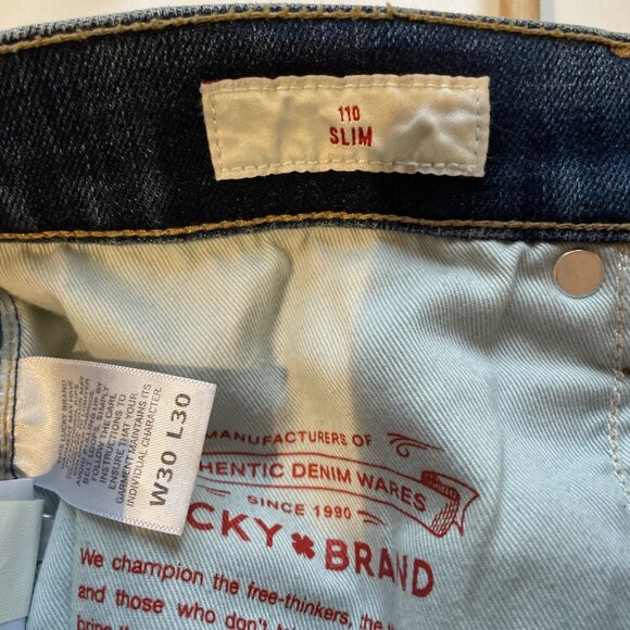 LUCKY BRAND 110 Slim Mens Jeans 30X30 Medium Wash Denim Low Rise Stretch EUC - Picture 10 of 15